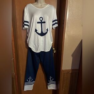 Nautical Anchor Pant Set in White and Navy Size Large Cruise Boat Wear